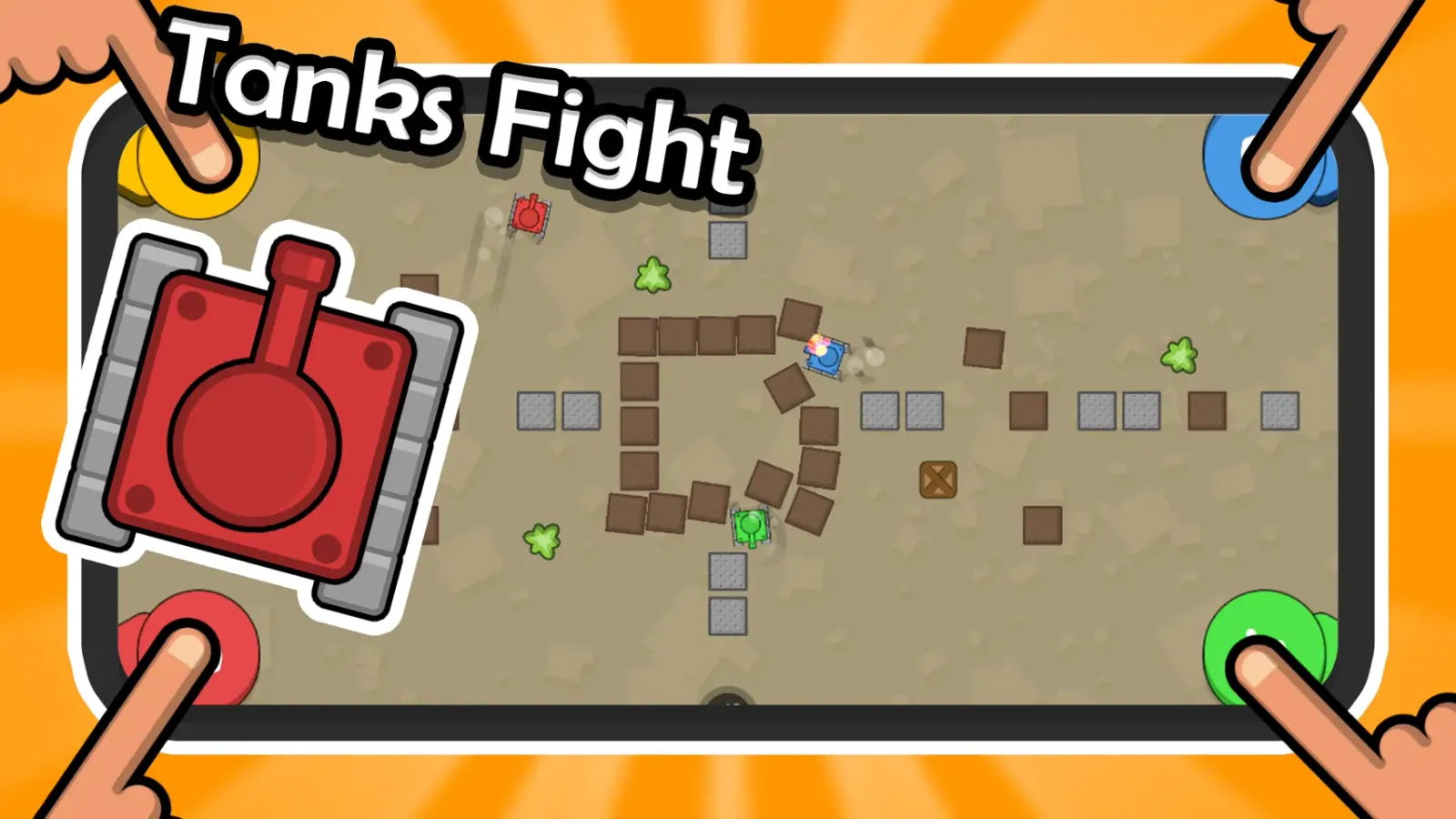 1 2 3 4 Player Games — Tanks Fight, Dino Run, Cars Racing, Fish Catch, Catch the Pigeon and Sumo Wrestling being played by several people on one phone
